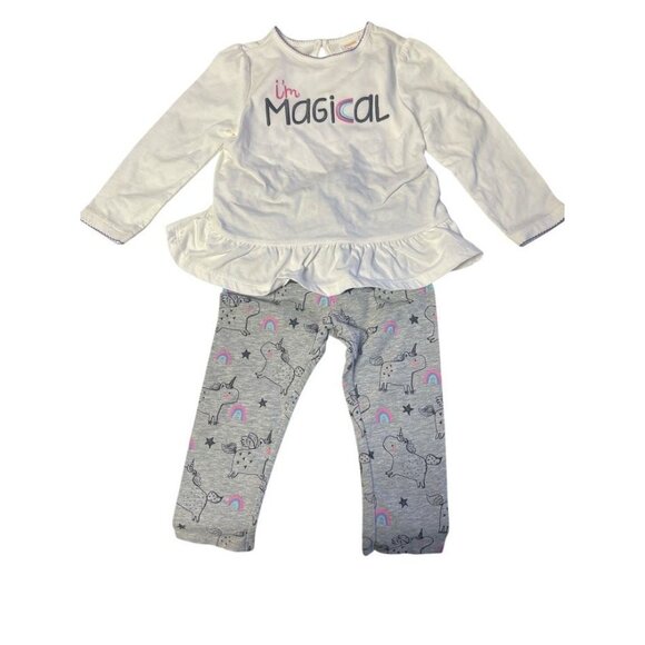 Baby Girls "I'm Magical" Unicorn Outfit Set LS Top & Leggings - 18-24 Mos - Picture 1 of 2